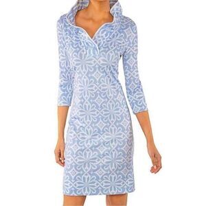 Gretchen Scott ruffle neck dress pale blue piazza diva xxxl nwt old money